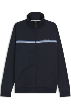 Cotton-terry jacket with stripe and logo