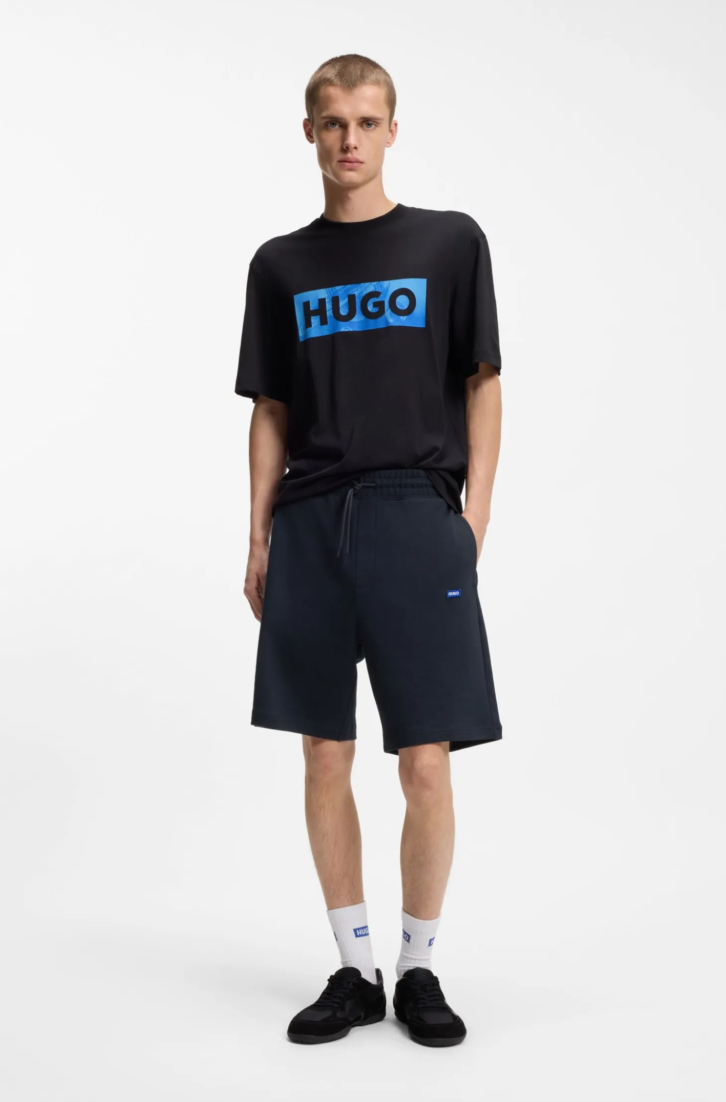 Cotton-terry shorts with logo patch
