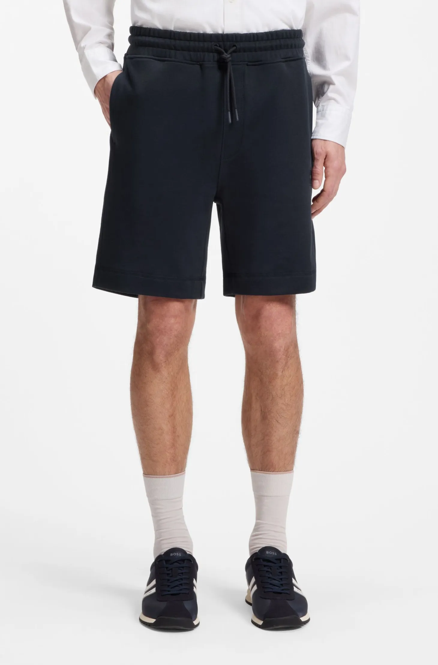 Cotton-terry shorts with logo patch