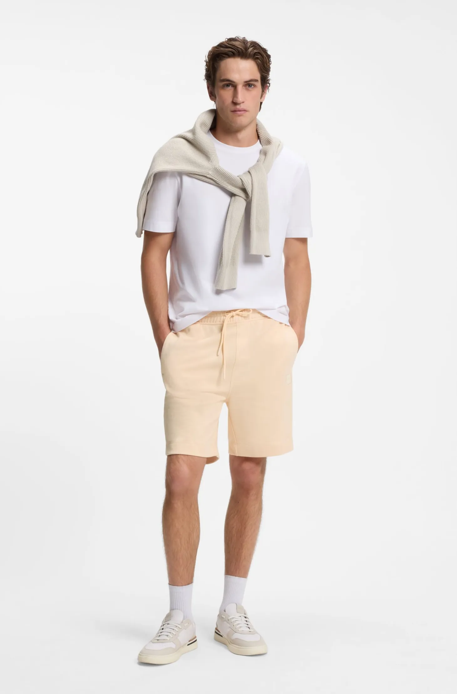 Cotton-terry shorts with logo patch