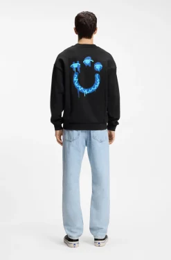 Cotton-terry sweatshirt with Happy HUGO
