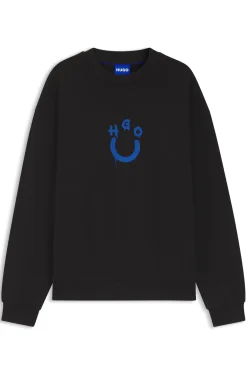 Cotton-terry sweatshirt with Happy HUGO