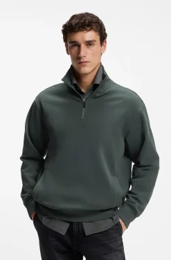 Cotton-terry sweatshirt with quarter zip