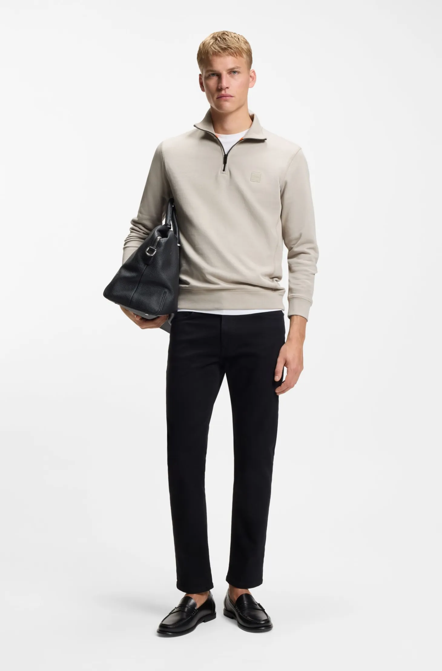 Cotton-terry sweatshirt with zip collar
