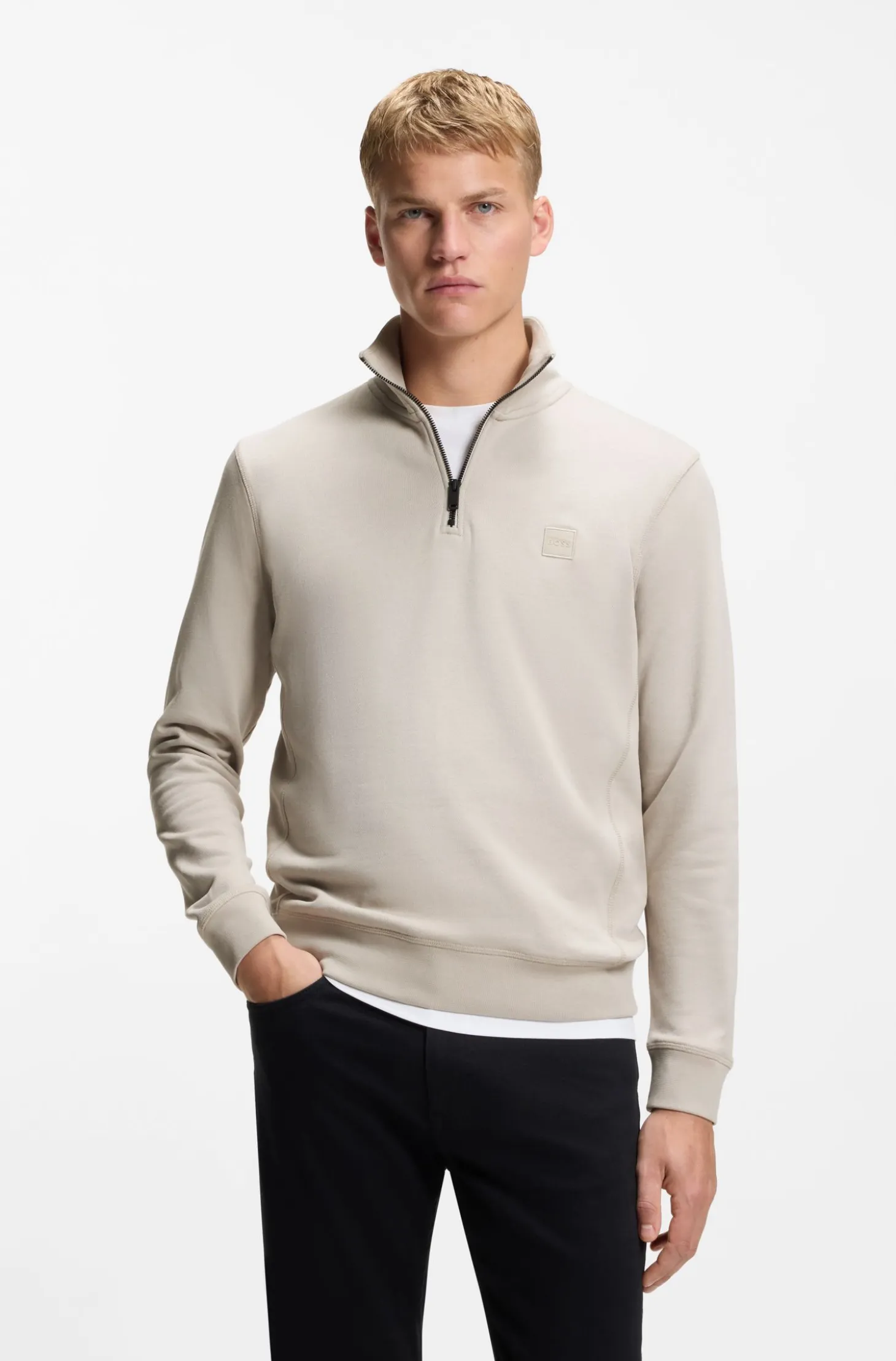 Cotton-terry sweatshirt with zip collar