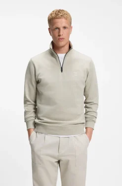 Cotton-terry sweatshirt with zip collar