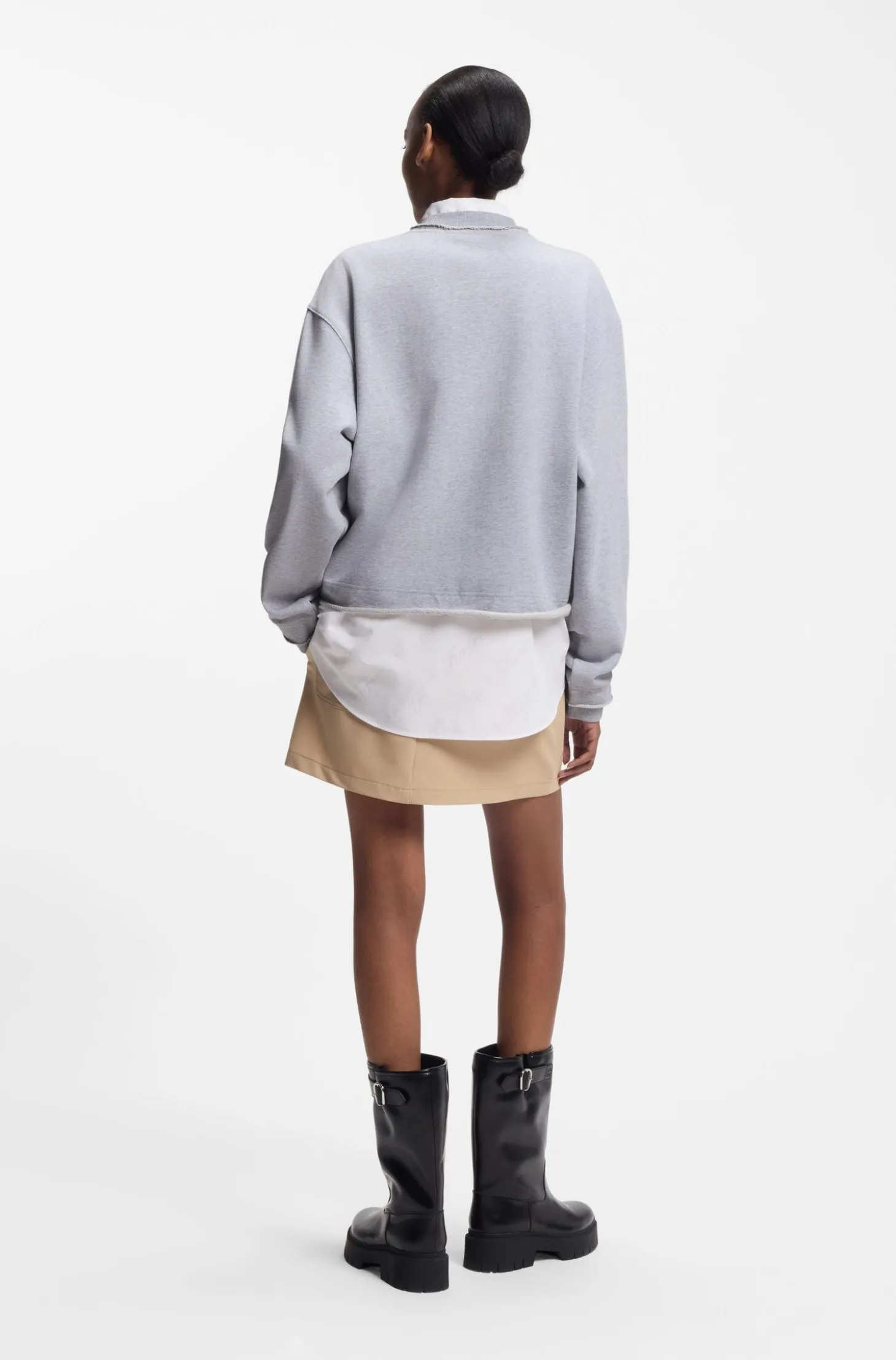Cotton-terry sweatshirt with logo collar