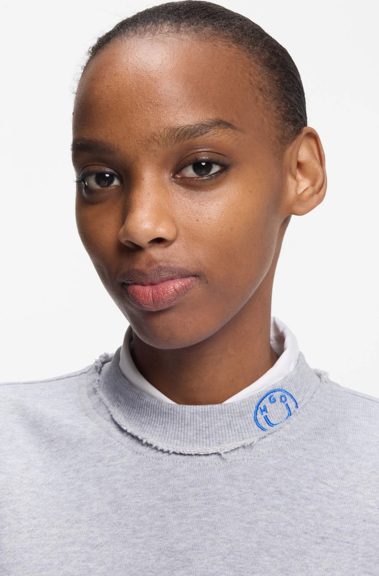 Cotton-terry sweatshirt with logo collar