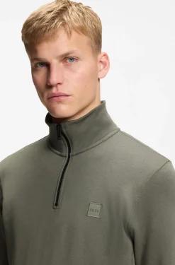 Cotton-terry sweatshirt with zip collar