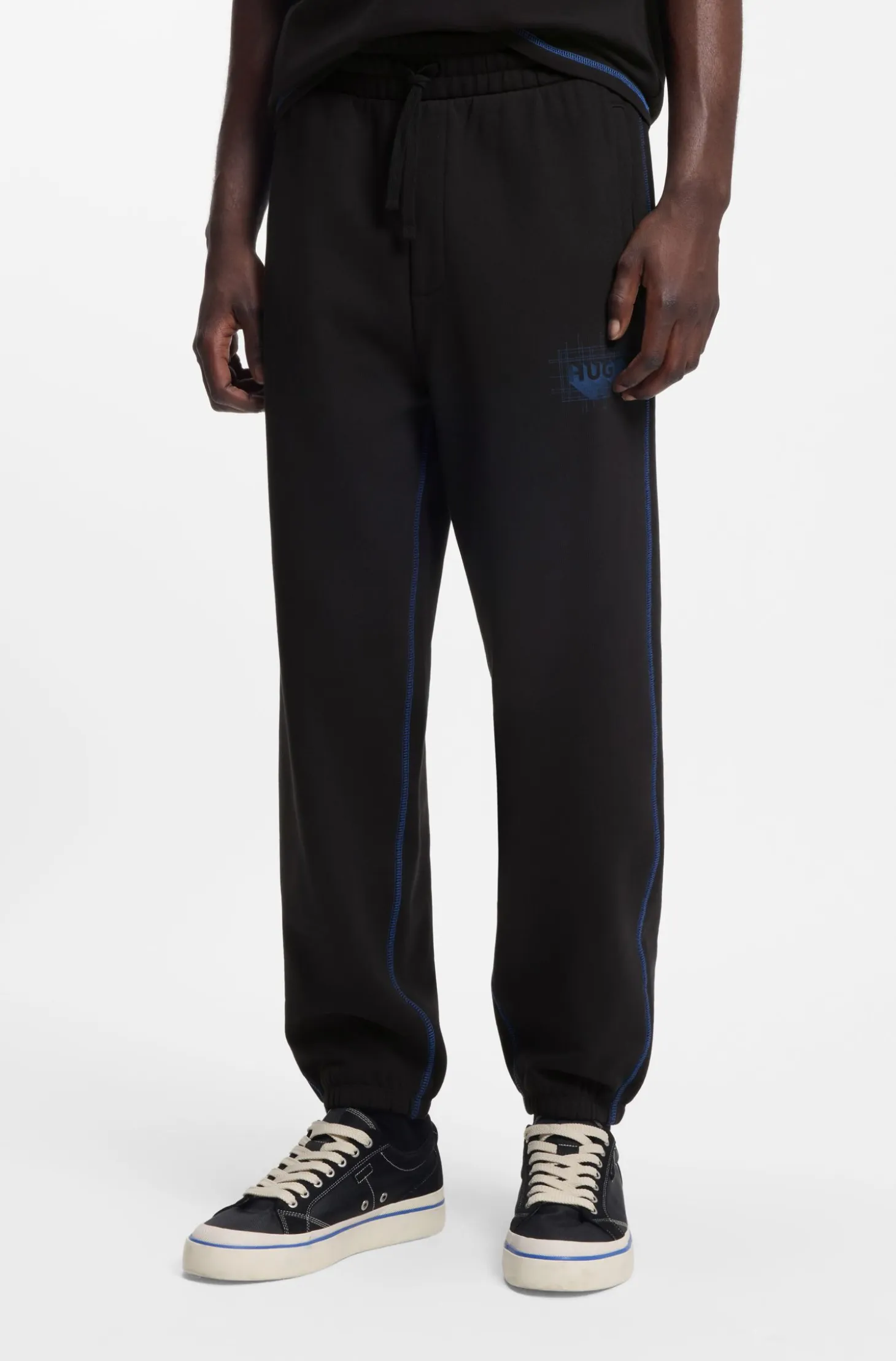Cotton-terry tracksuit bottoms with logo and contrast stitching