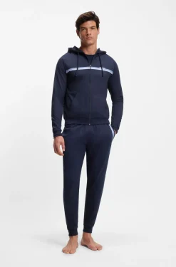 Cotton-terry tracksuit bottoms with logo and stripe