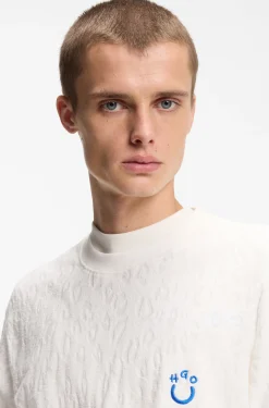 Cotton-towelling T-shirt with Happy HUGO