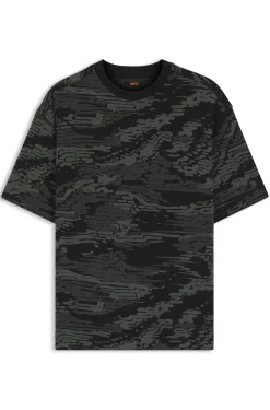 Cotton T-shirt with camouflage jacquard
