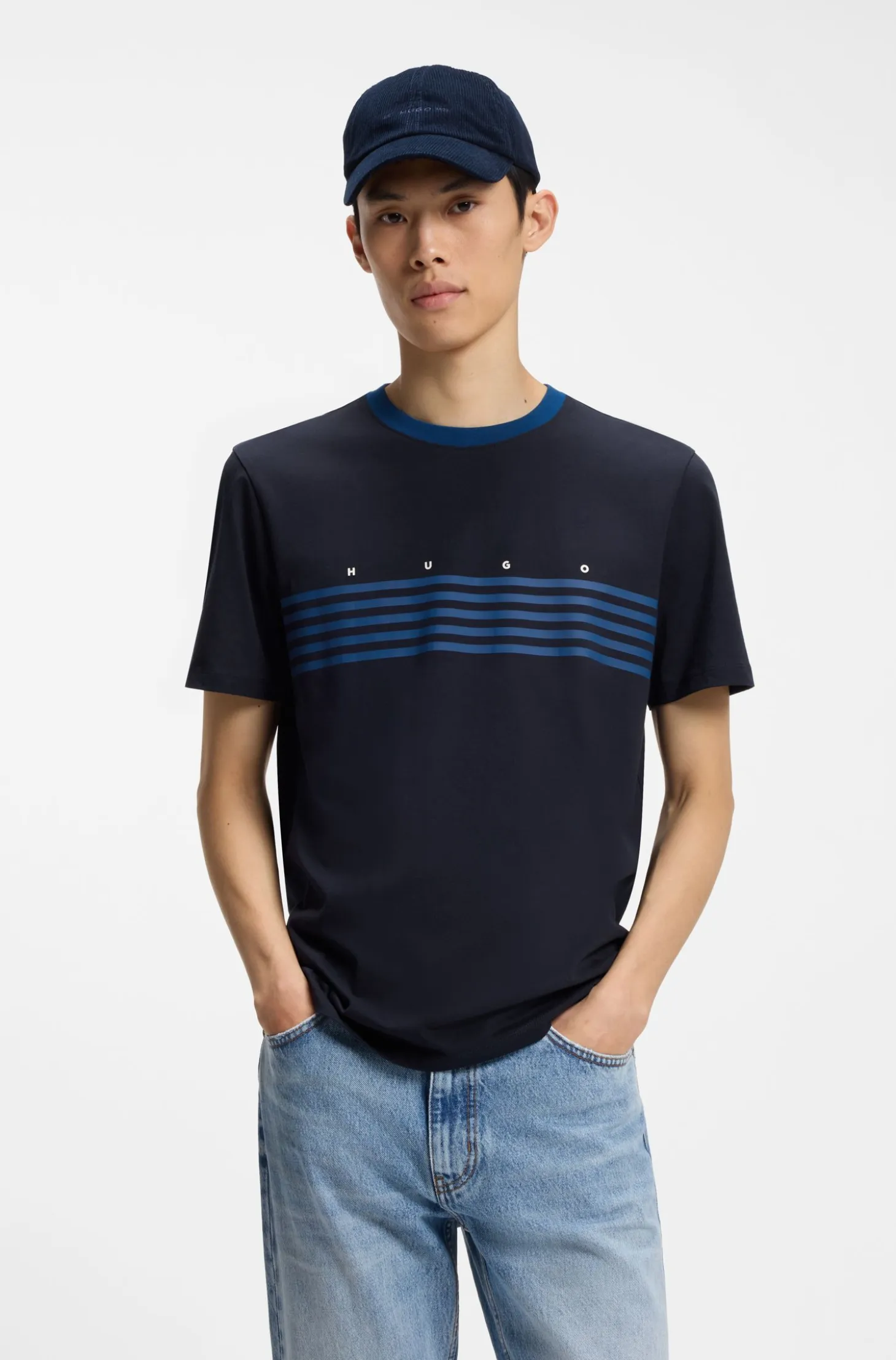 Cotton T-shirt with printed stripes