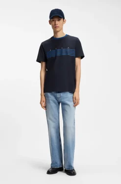 Cotton T-shirt with printed stripes
