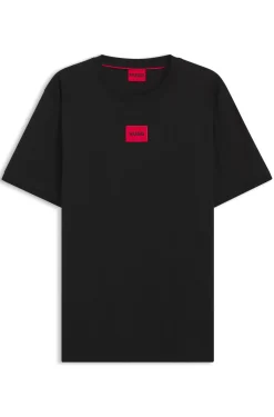 Cotton T-shirt with red woven logo label