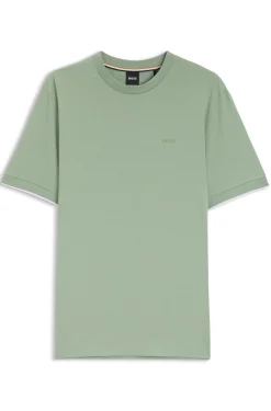 Cotton T-shirt with tipped sleeve cuffs