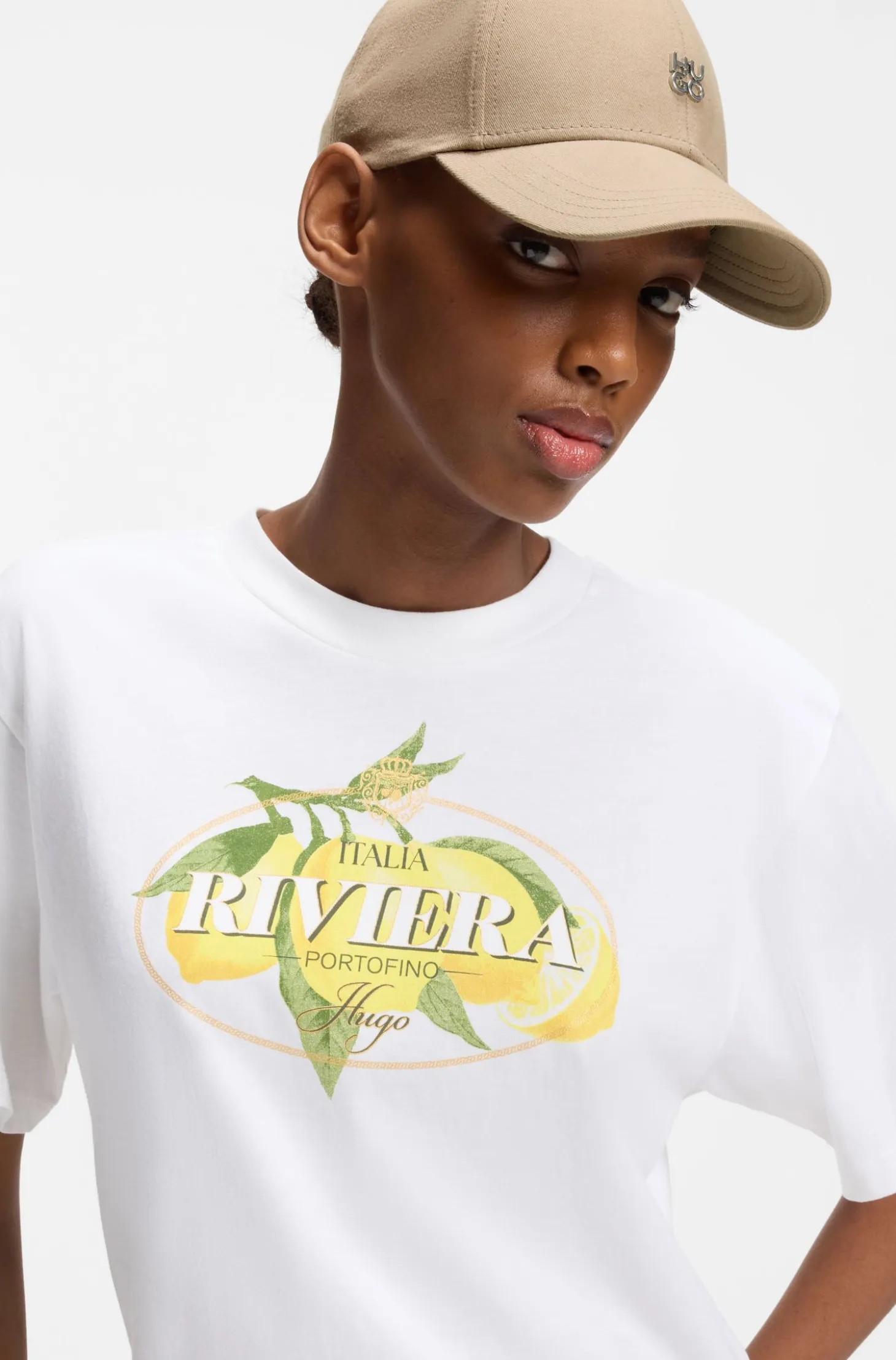Cotton-twill cap with stacked-logo lettering