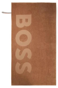 Cotton-velvet beach towel with sculpted logo