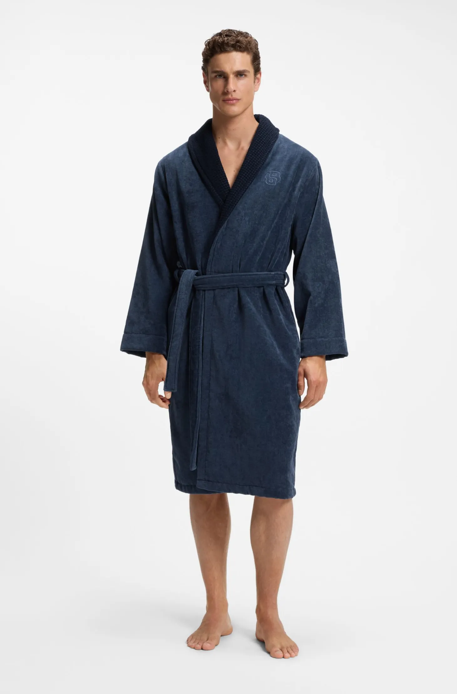 Cotton velvet dressing gown with Double B monogram