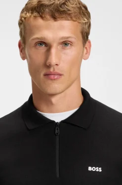 Cotton zip-neck sweater with contrast logo