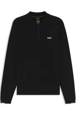 Cotton zip-neck sweater with contrast logo