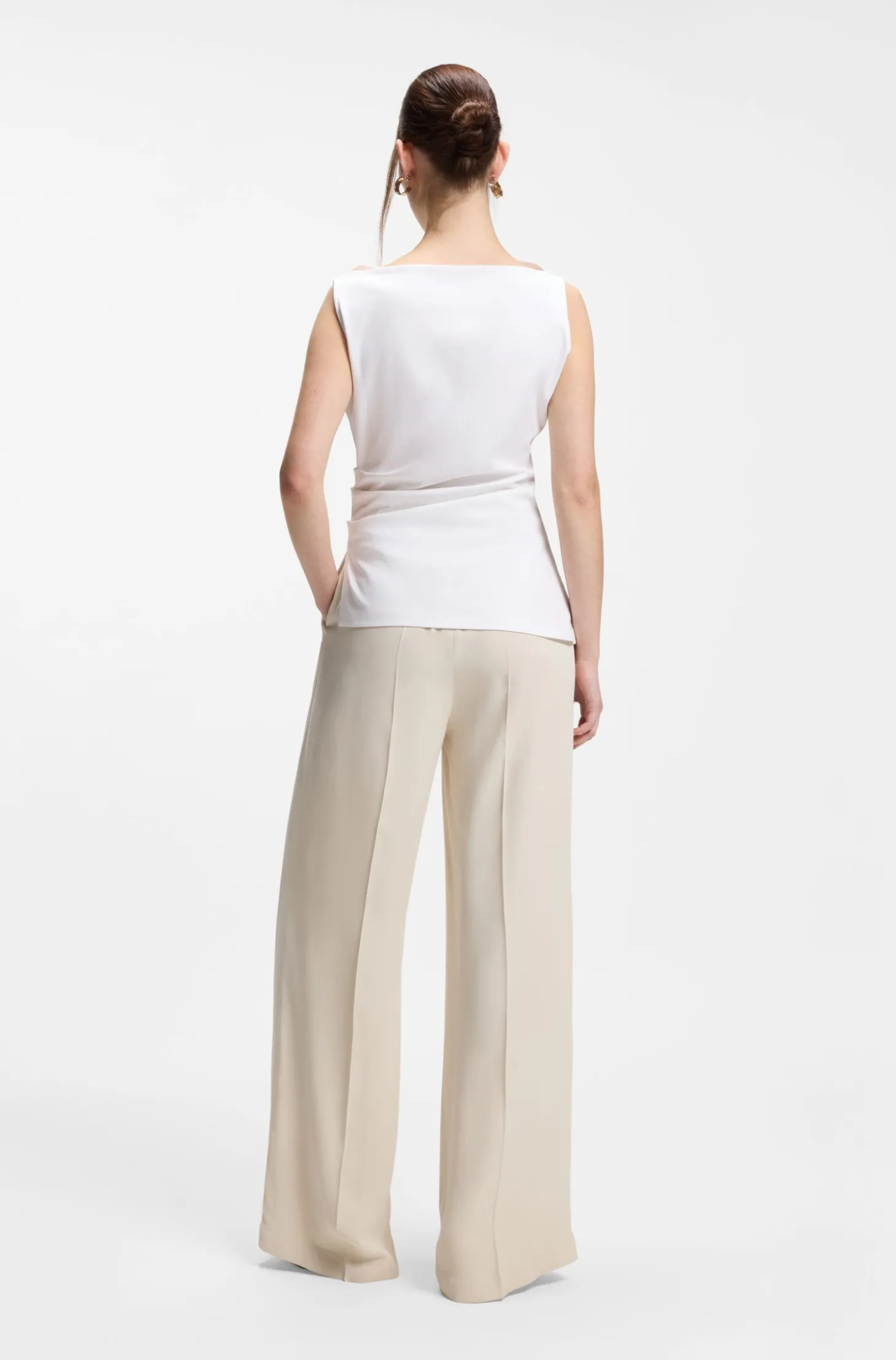 Cowl-neck asymmetric top in mercerised cotton