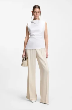 Cowl-neck asymmetric top in mercerised cotton