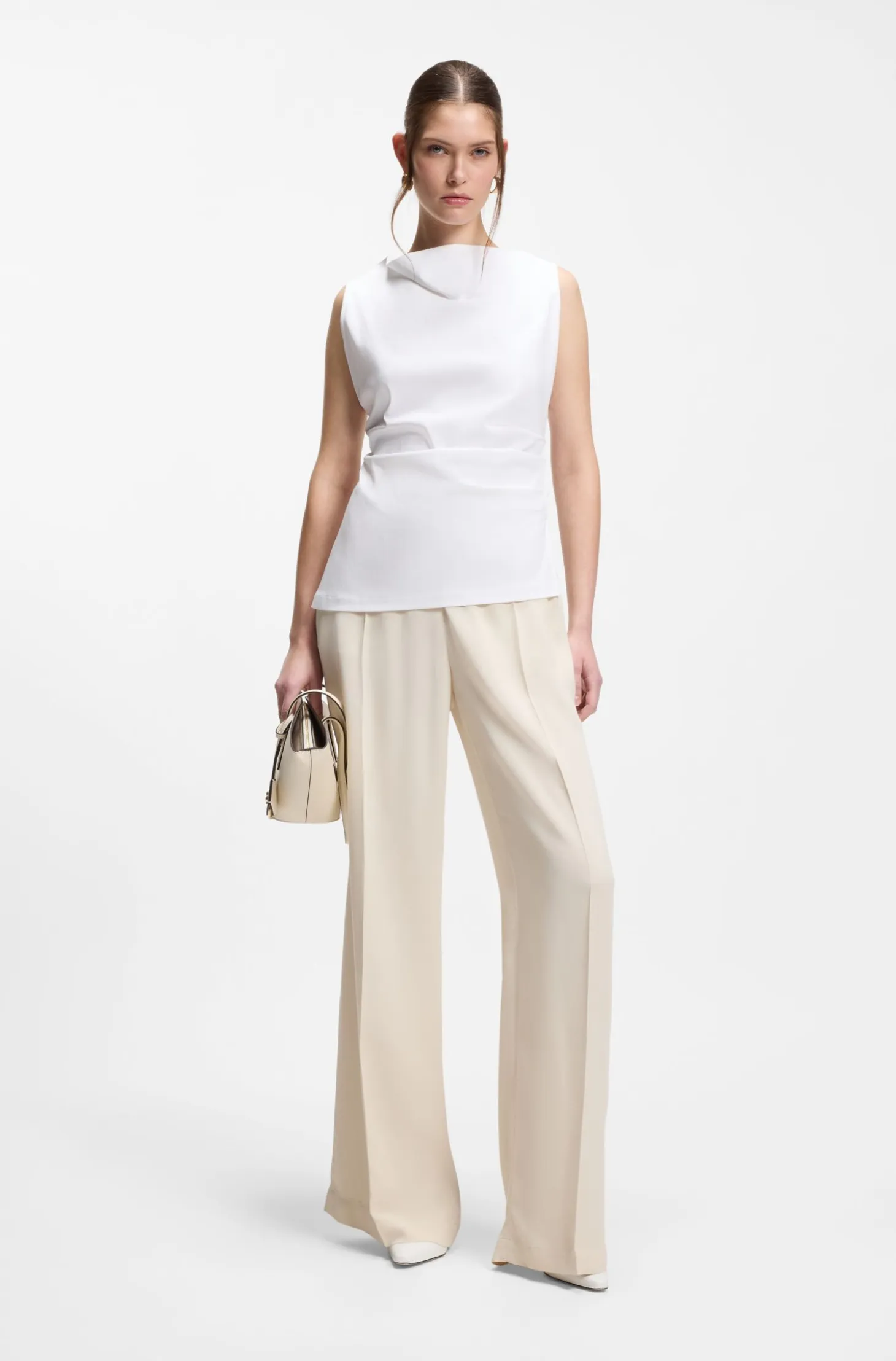 Cowl-neck asymmetric top in mercerised cotton