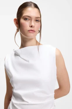 Cowl-neck asymmetric top in mercerised cotton
