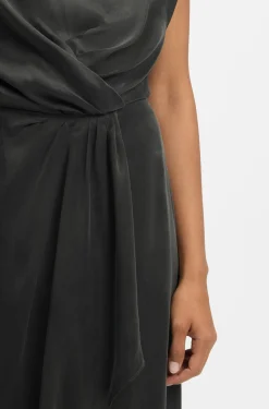 Cowl-neck dress with wrap skirt