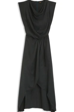 Cowl-neck dress with wrap skirt