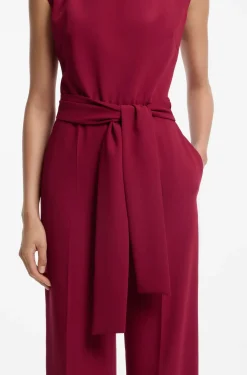 Crepe jumpsuit with belt