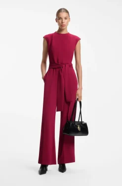 Crepe jumpsuit with belt