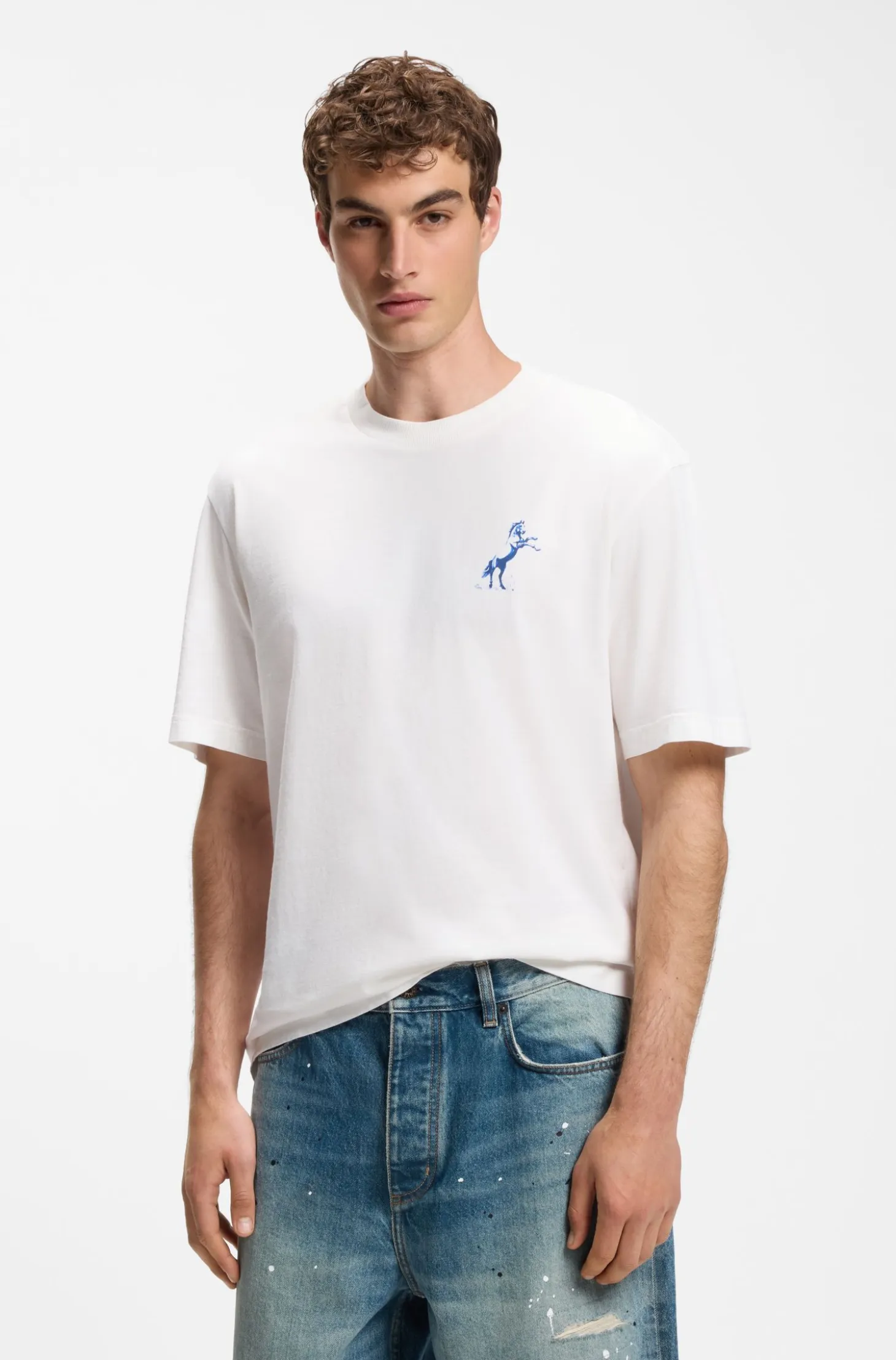 Crew-neck cotton T-shirt with desert print