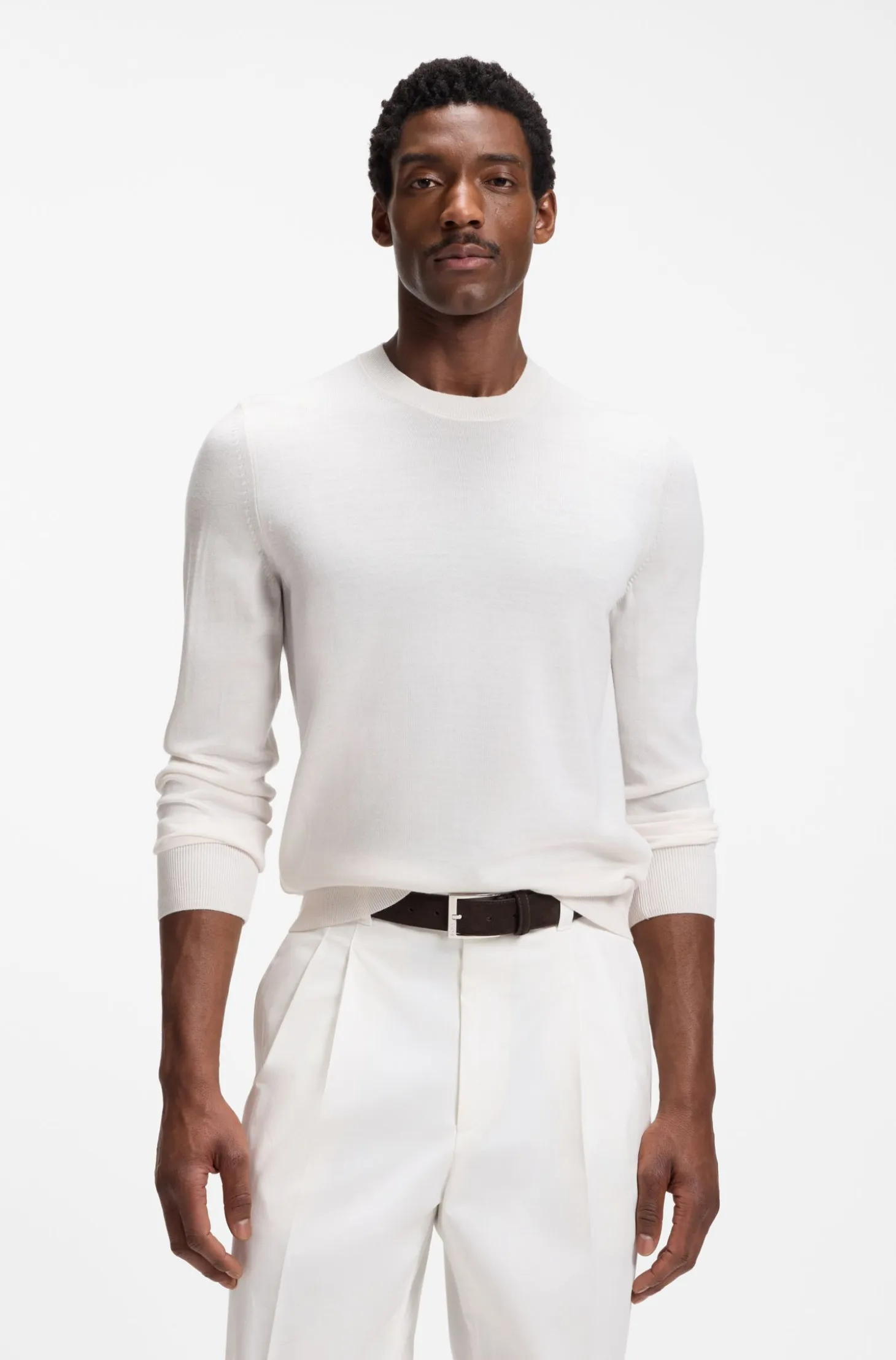 Crew-neck sweater crafted from virgin wool