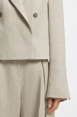 Cropped blazer in a herringbone-patterned linen blend