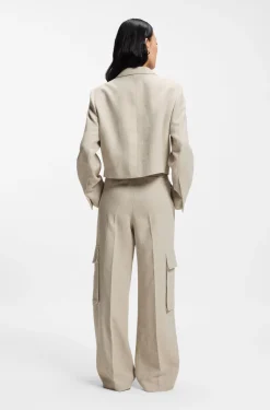 Cropped blazer in a herringbone-patterned linen blend