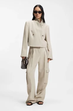 Cropped blazer in a herringbone-patterned linen blend