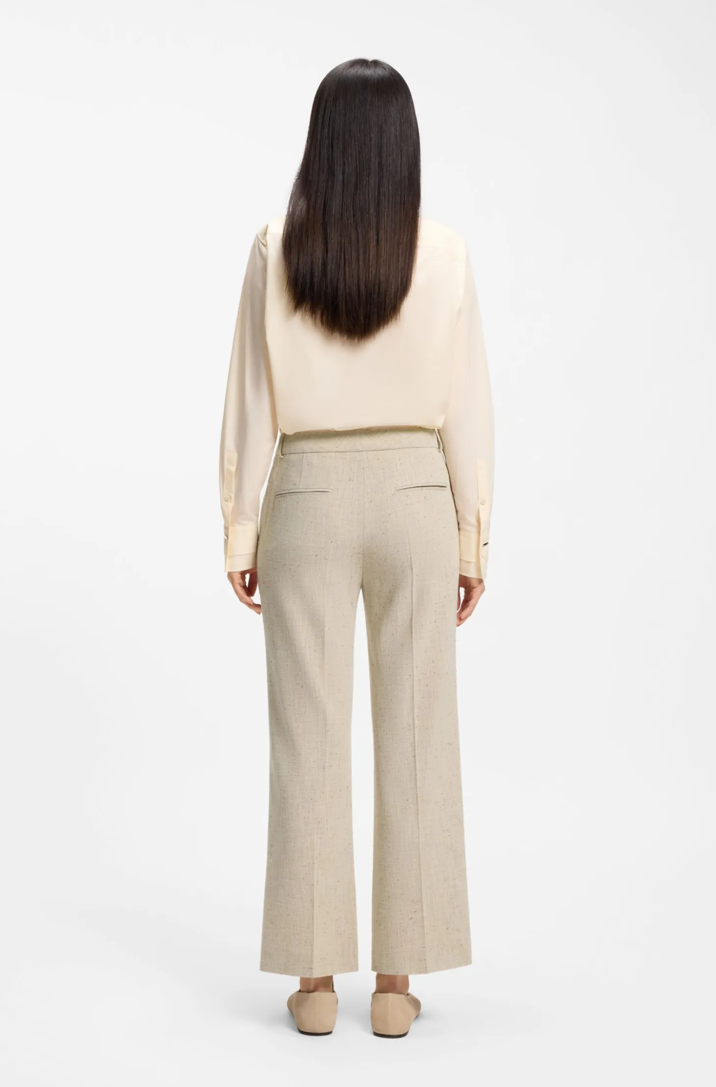 Cropped flared-fit trousers in a slub weave