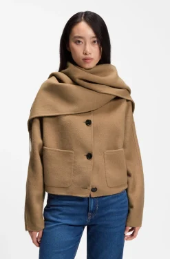 Cropped oversized-fit jacket with detachable scarf