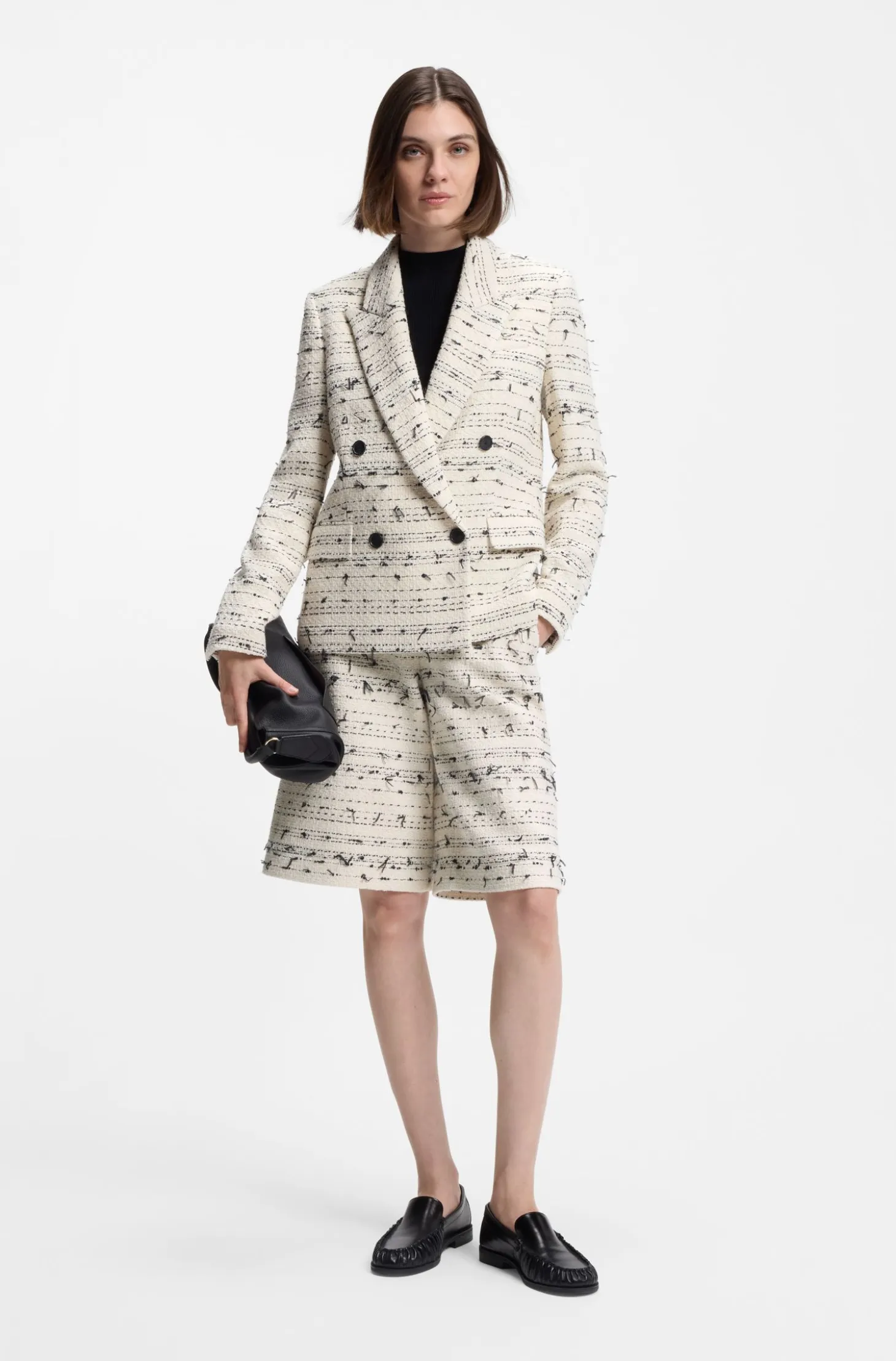 Cropped relaxed-fit trousers in striped cotton-blend tweed