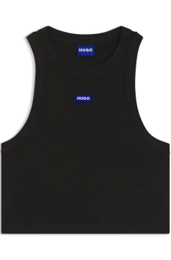 Cropped stretch-cotton tank top with blue logo label