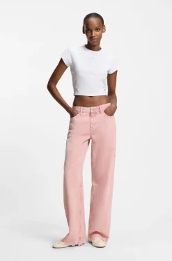 Cropped stretch-cotton T-shirt with rhinestone Happy HUGO logo
