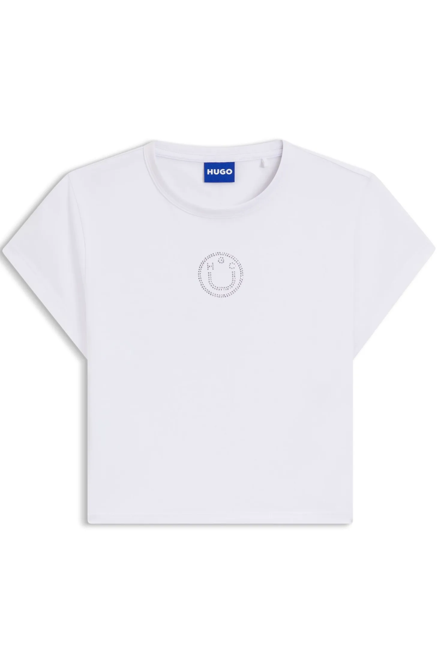 Cropped stretch-cotton T-shirt with rhinestone Happy HUGO logo