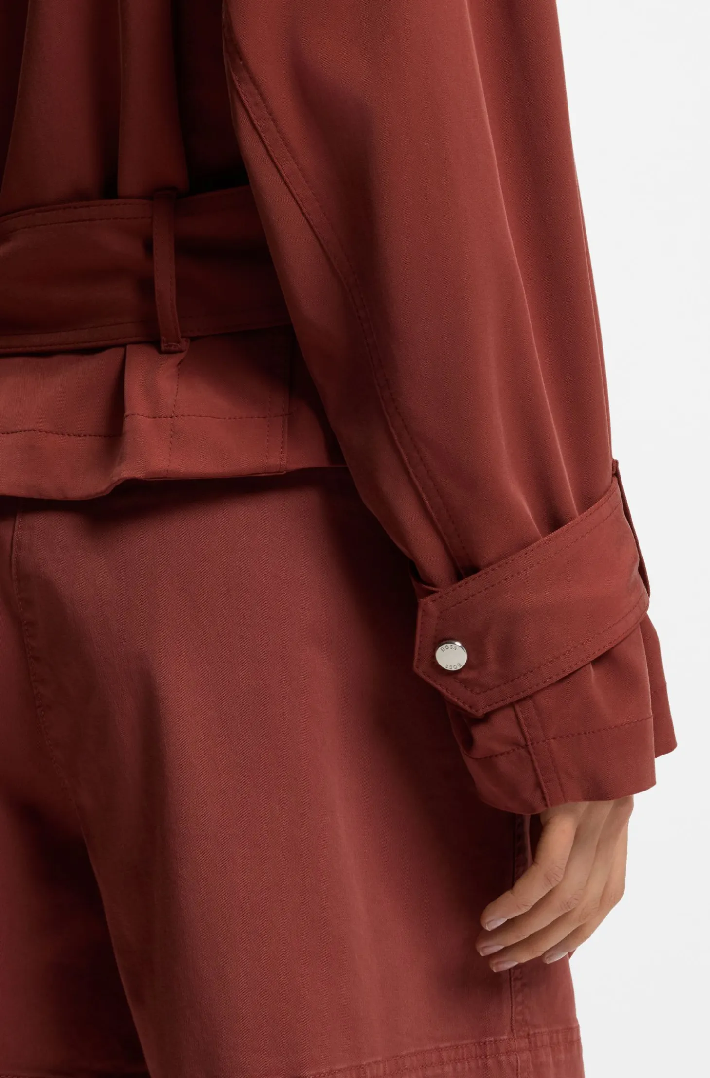 Cropped trench jacket with belt