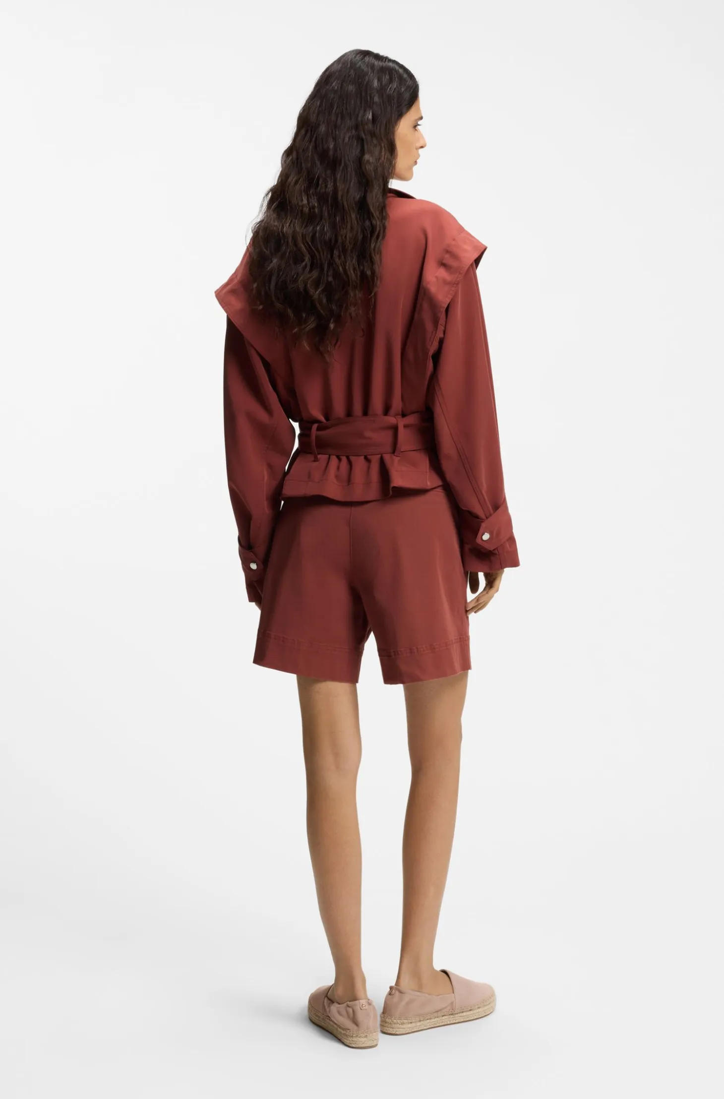 Cropped trench jacket with belt