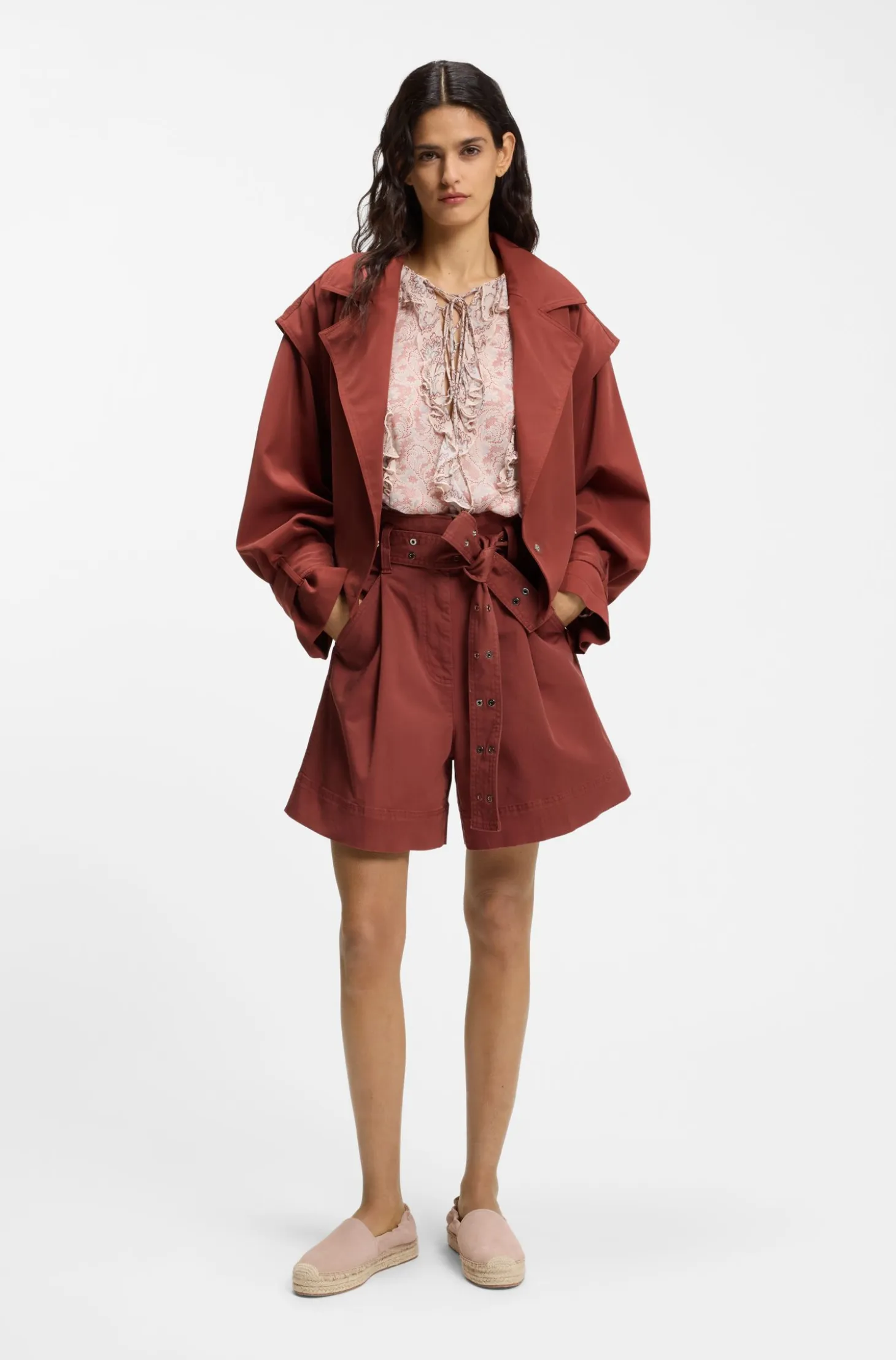 Cropped trench jacket with belt