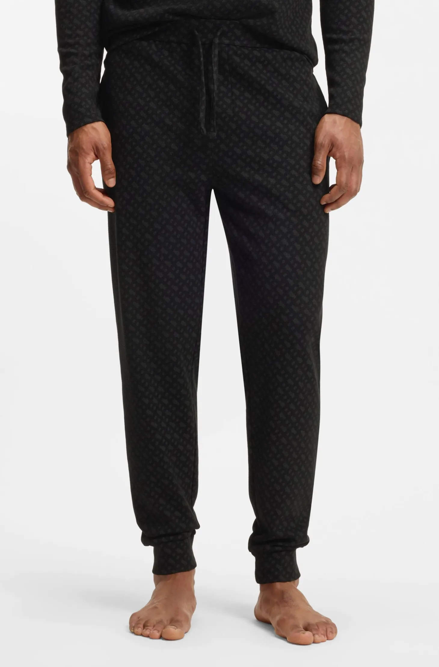 Cuffed pyjama bottoms in monogram-print waffle fabric