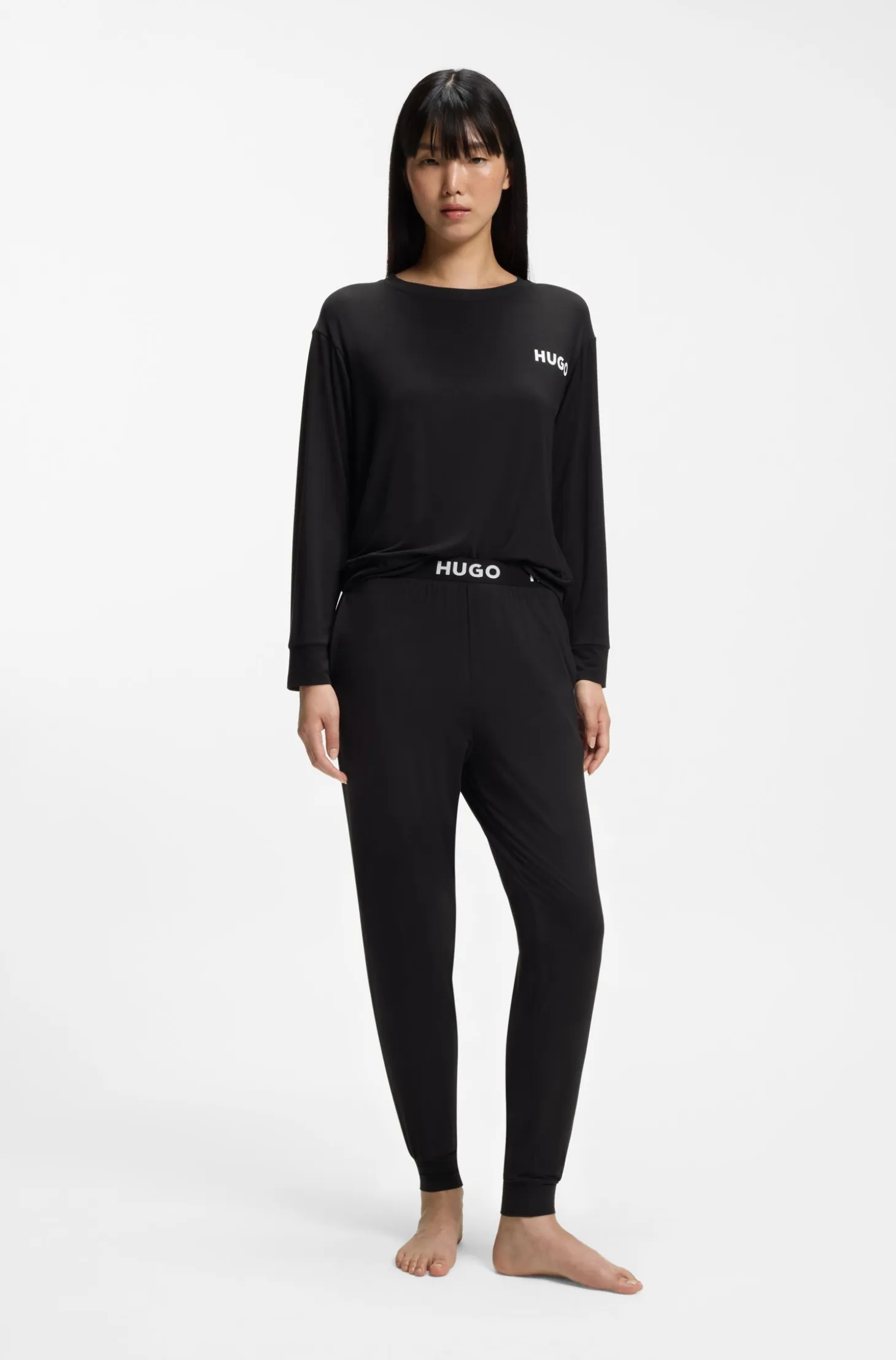 Cuffed pyjama bottoms in stretch jersey with logo waistband